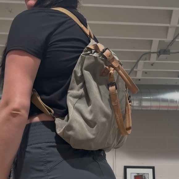 SOLD We The Free Free People Tote Bag backpack 100% cow leather cotton inter - Picture 16 of 16